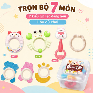 Bộ đồ chơi cầm nắm + lục lạc – Cho bé 0-12 tháng – Nhiều kiểu: gấu, thỏ, kèn – An toàn, kèm hộp – Phát triển giác quan