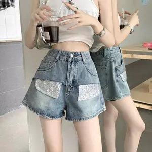 Quần short Denim ống rộng chữ a cổ điển dành cho nữ mùa hè Phong cách mới thon gọn hơn trông dáng rộng eo cao Quần nóng