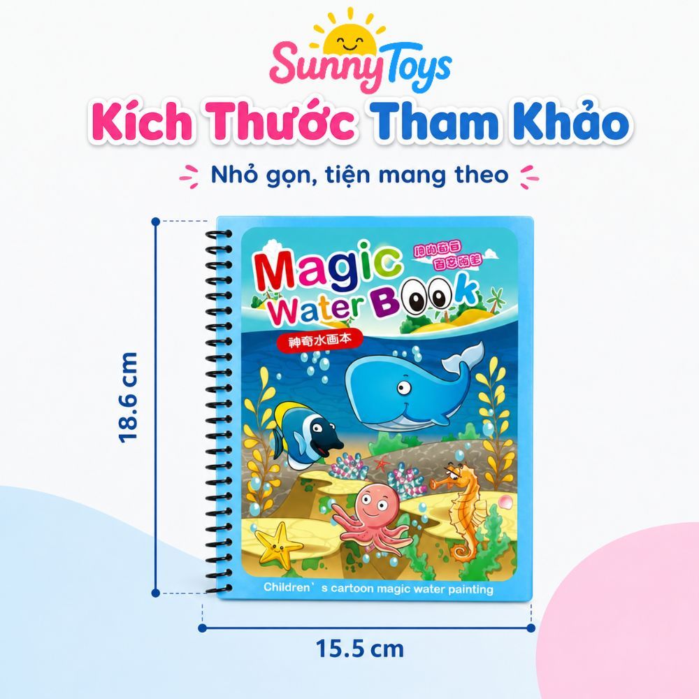 Sách Ma Thuật Tô Màu Nước Kèm Bút SunnyToys - Bé Chấm Nước Vẽ Tranh Đa Chủ Đề Vui Nhộn