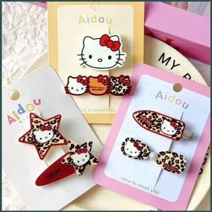 YT4 Sanrio Hello Kitty Acrylic Kẹp Tóc Da Báo Pentagram KT Mèo Bên Kẹp Retro Thời Trang Phụ Kiện Tóc