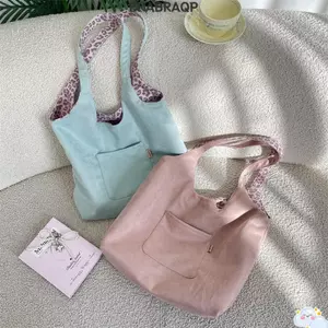 Túi đeo vai BRBRAA, Túi Tote da lộn hai mặt chống thấm nước, Túi xách đeo chéo màu hồng màu xanh lá cây in họa tiết da báo dành cho nữ bé gái