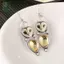 Retro Bạc Barn Owl Dangle Bông Tai Màu Vàng Tự Nhiên Citrine Inlay Mặc Hàng Ngày Dự Tiệc Quà Tặng Cho Nữ