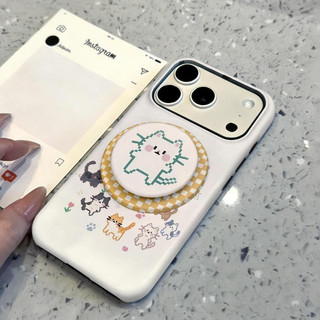 Ốp bảo vệ chân đế họa tiết mèo Pixel-art cho iPhone 11 12promax 13pro15pro 15promax 14 14promax 14pro 16 pro max 16 plus 17 17promax ốp lưng hai trong một