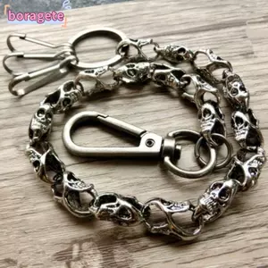 BORAGETE Nam Đầu Lâu Ví Dây Xích, Hợp Kim 40 / 60cm Gothic Punk Nặng Dây Xích, Bạc Bền Biker Cưỡi Rock Phụ Kiện Thời Trang