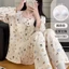 Bộ Đồ Ngủ Mùa Xuân Và Mùa Thu Nóng Với Đệm Ngực Quần Dài Tay Cho Nữ Áo Mặc Nhà Phong Cách Trung Quốc Rộng Rãi
