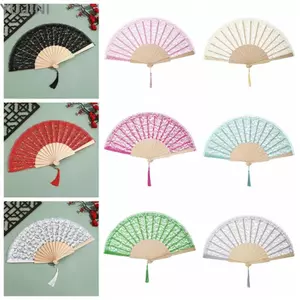 Quạt Trung Quốc YUJUNI, Quạt Gấp Thiết Kế Hoa Họa Tiết Ren, Tua Rua Thanh Lịch Pendent Phong Cách Vintage Quạt Cầm Tay Mùa Hè