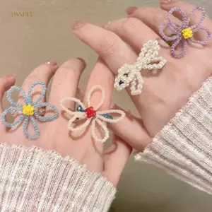 PNPIA- Nhẫn Hoa Đính Hạt Nhiều Màu Sắc Cho Nữ Bé Gái Thời Trang Hàn Quốc Ngọt Ngào Hoa Lớn Nhẫn Ngón Tay Trang Sức Thẩm Mỹ Y2K Phụ Kiện