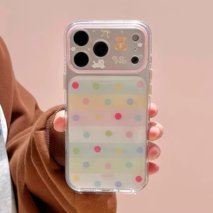 Gấu Chó Nhiều Màu Sắc Chấm Bi Kính Acrylic Ốp Lưng Điện Thoại iPhone 17 Pro Max 16 15 14 Vỏ Bảo Vệ Chống Sốc