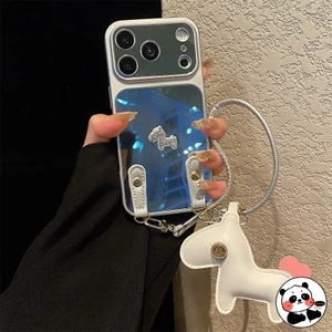 Ốp Điện Thoại Gương Có Dây Buộc Cho Vivo Y600 Y500 Y500i Y400 Y300 Y300i Y300T Y200E Y200i Y200T GT Y100A Y100i Pro Plus 5G 4G Cover Hoạt Hình Dễ Thương Pony Mặt Dây Chuyền Vỏ Mềm