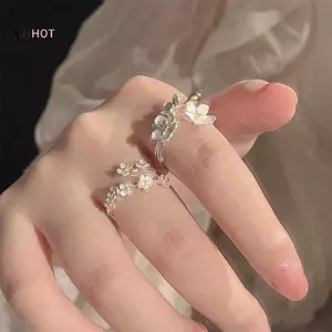 JULYHOT Hoa Tinh Tế Mở Nhẫn Có Thể Điều Chỉnh Cho Nữ Màu Bạc Tối Giản Nhẫn Đính Hôn Trang Sức Mỹ Quà Tặng Nữ Massivedeals