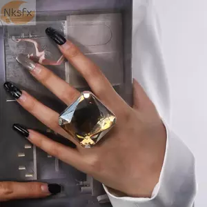 Nhẫn lớn NKSFX, Nhẫn đính đá có thể điều chỉnh sang trọng, Trang trí ngón tay vuông pha lê đám cưới cổ điển