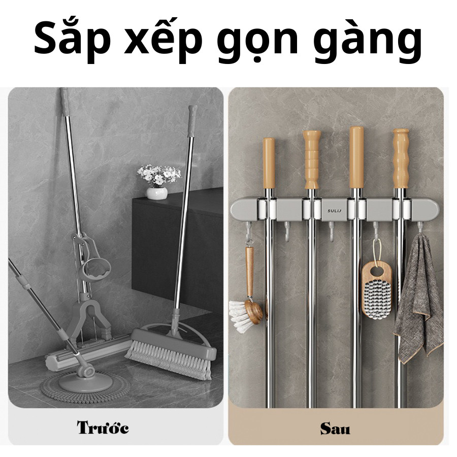 Kẹp Treo Chổi,Cây Lau Nhà Dán Tường Kèm Móc Treo Siêu Chắc HOMIE, Giá Treo Đồ Đa Năng Chịu Lực