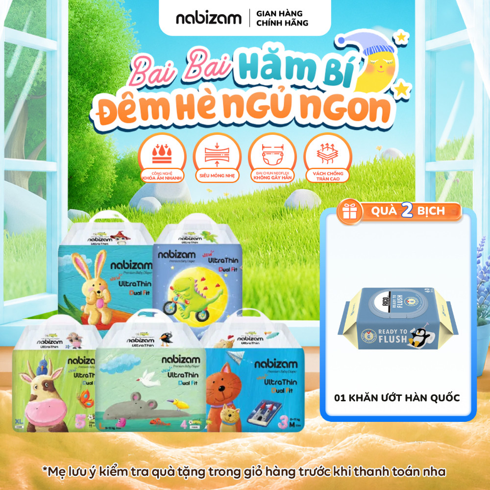 Tã/Bỉm Quần NABIZAM Ultra Thin Nội Địa Hàn, Mềm Mỏng Size M32/L30/XL26/2XL22/3XL20 Cho Bé 6-25kg