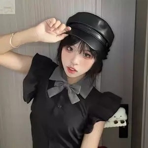 Mũ nồi AWNGD, Mũ chống nắng bằng da PU màu trơn, Mũ chống nắng giải trí thời trang Hàn Quốc dành cho nam giới