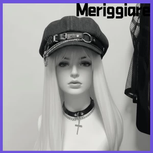 Mũ nồi Harajuku MERIGGIARE, Phụ kiện thời trang dạo phố hình bát giác Mũ Gothic Gothic, Y2K Thời trang thường ngày Grunge Chic Mũ nồi nam nữ Gothic Subculture