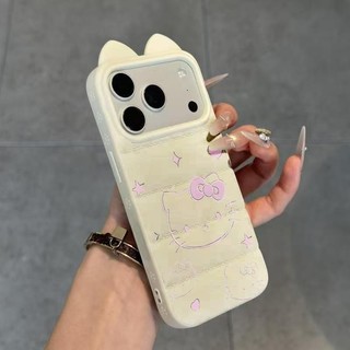 Ốp lưng tai mèo áo lông vũ Hello Kitty nét kim tuyến hồng, phong cách ins thích iPhone 16/17/15/14/13/12/11/X/XS Max