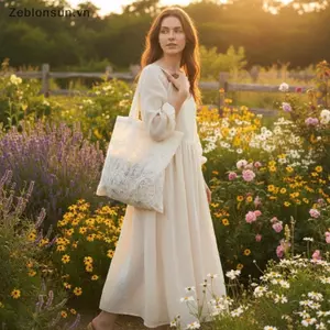 # HB # Túi Tote Organza Thêu Vintage Handmade Ren Op Túi Đeo Vai Phong Cách Châu Âu Túi Mua Sắm Cho Nữ Bé Gái.