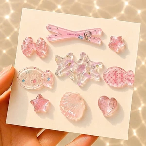 Set Charm Biển Hồng Pastel Trong Suốt Sao Biển Vỏ Sò Trái Tim Nơ Dễ Thương Phụ Kiện Trang Trí Dép Sandal