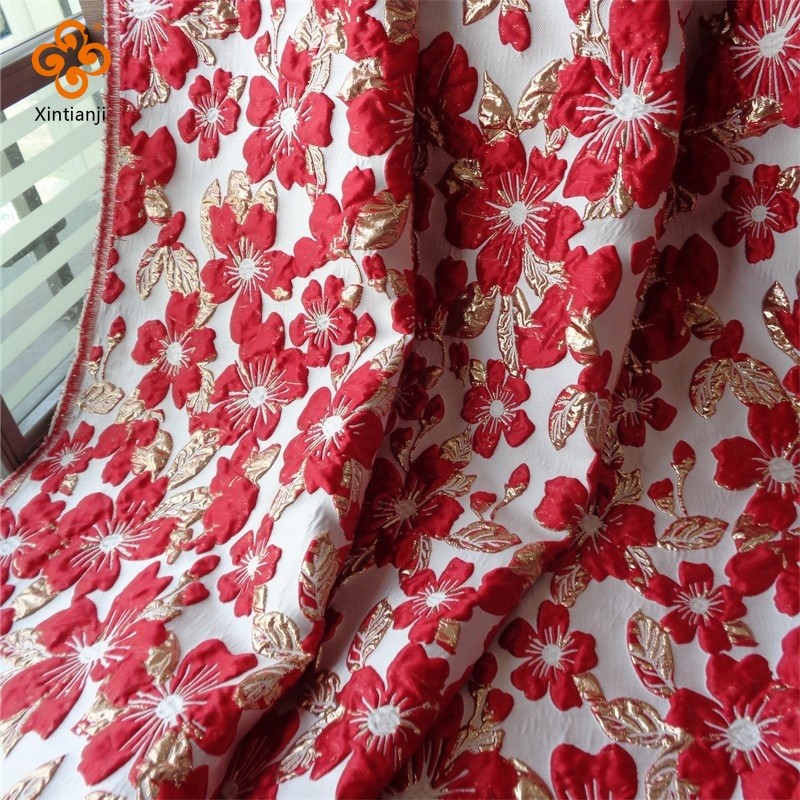 Vải Jacquard nổi ba chiều dệt vàng sợi nhuộm hoa lớn bong bóng - Chất liệu tự làm cho váy nữ năm mới, 1 mét