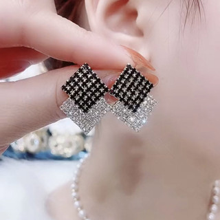 Bông tai thiết kế hình học kim cương giả tinh tế, phong cách retro thanh lịch mới lạ