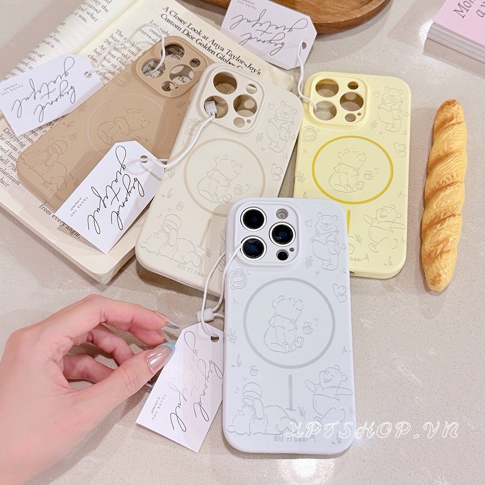 Ốp Điện Thoại Silicon Lỏng Gấu Pooh Từ Tính Cho iPhone 17 Pro Max 16 Plus 15 14 13 12 11 Vỏ Bảo Vệ Chống Sốc