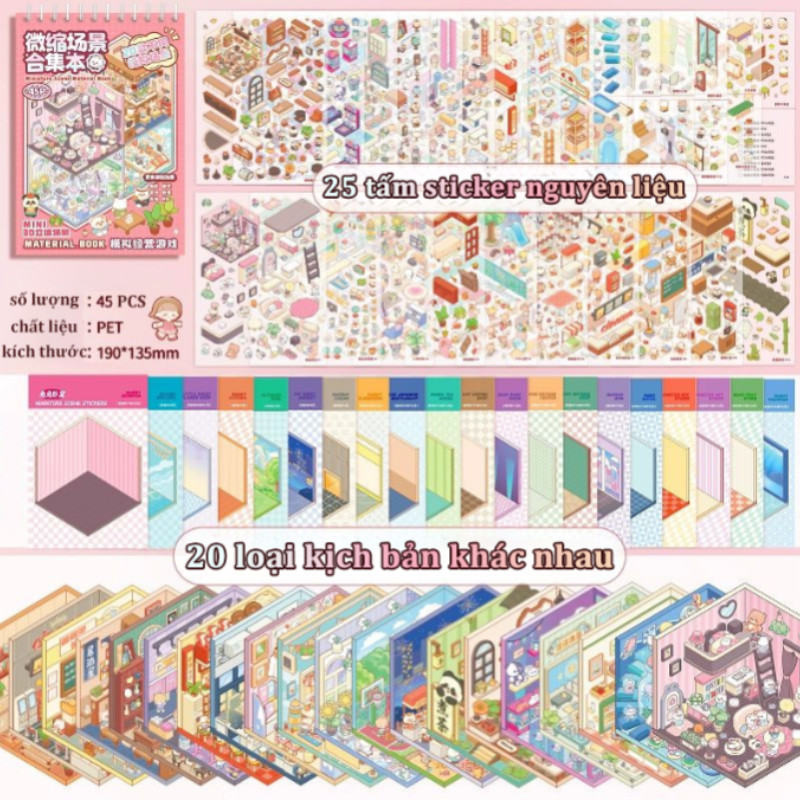 Nhãn Dán Cảnh 3D Thu Nhỏ,DIY Thủ Công,Dễ Bóc Không Vết, Làm Sổ Lưu Niệm & Trang Trí, Chất Lượng Cao
