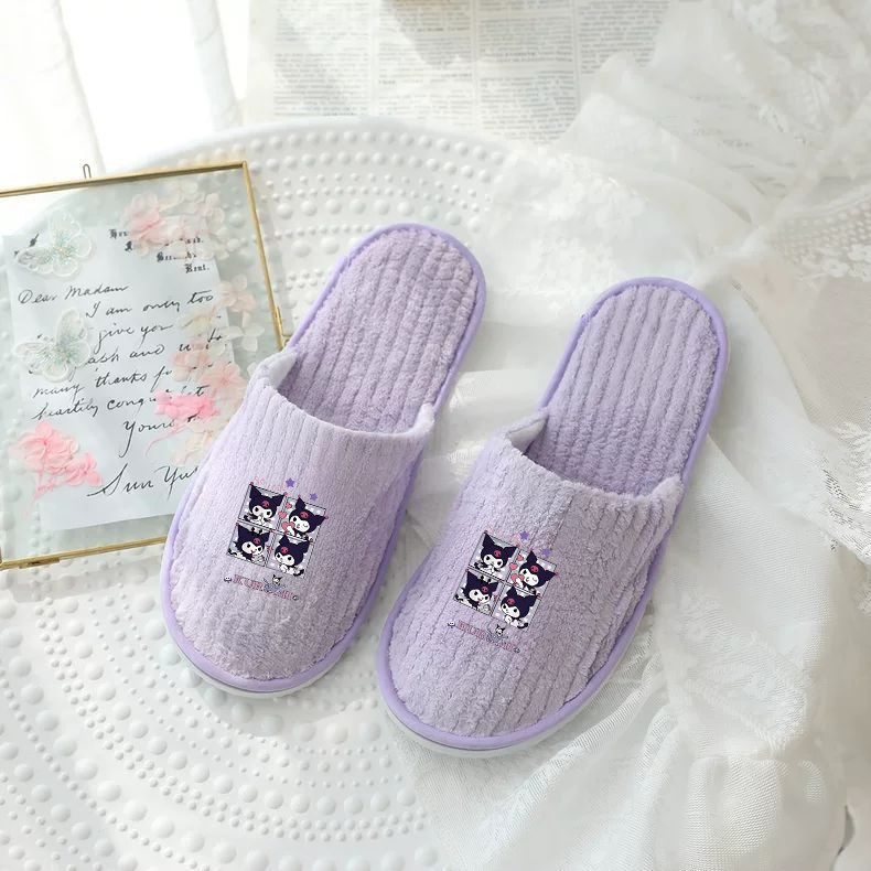 Dễ Thương Sanrio Kuromi Chống Trơn Trượt Nhà Khách sạn B & B Dép Khách Mềm Mại Dùng Một Lần Hoạt Hình Trong Nhà Giày