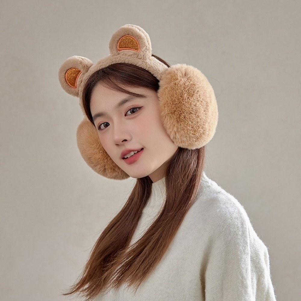 TPKSF98 Bịt tai gấu bằng kim sa lấp lánh, Máy hâm nóng tai sang trọng dày, Dễ thương chống đóng băng có thể gập lại Giữ ấm tai mùa đông cho nữ Cô gái
