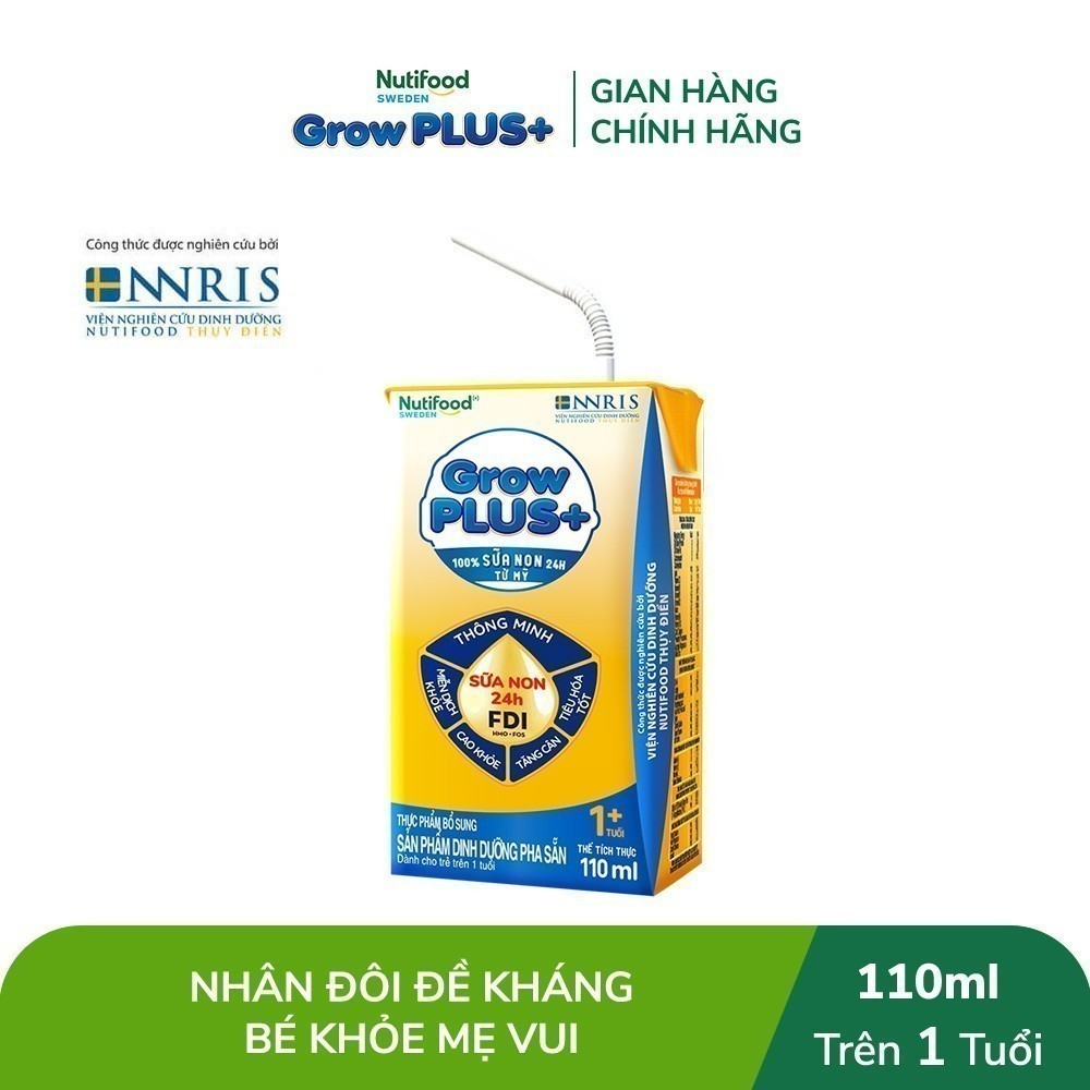 Thùng 48 hộp sữa bột pha sẵn Nutifood GrowPLUS+ Vàng (Sữa Non Tăng Đề Kháng) 110/180ml - (48 Hộp ) Date Mới