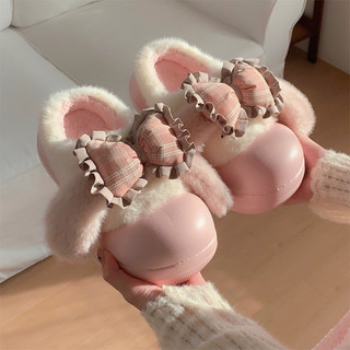XIXITIAO Giày lông nữ mùa đông , thoải mái, đế dày, có nơ dễ thương và tai thỏ, phong cách Lolita.