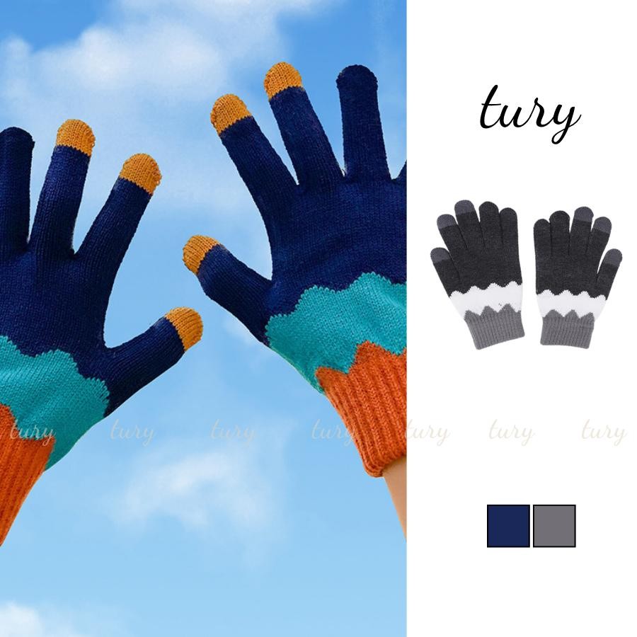Găng tay len Nam Nữ Unisex - Tury - Bao tay len phối ba màu cảm ứng màn hình điện thoại - GT004