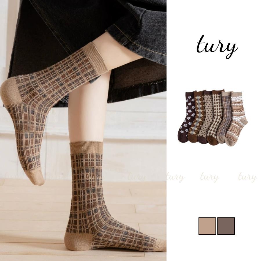 Tất Vớ Unisex Nam Nữ - Tury - Vớ Tất Cotton Nam Nữ Cổ Cao họa tiết Vintage - TV029