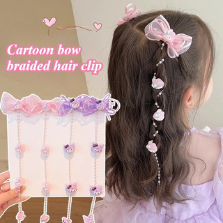 Kawaii Trẻ Em Ren Ruy Băng Hoạt Hình Dễ Thương Cô Gái Buộc Tóc Mũ Đội Đầu Bé Gái Nơ Ngọt Ngào Kẹp Tóc Bện Dây Xích