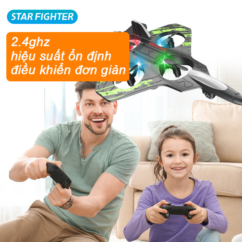 Máy Bay Điều Khiển Từ Xa Kiểu Dáng Chiến Đấu, 4 Cánh/Bốn Động Cơ, Dễ Sử Dụng, Có Đèn, Kèm Pin