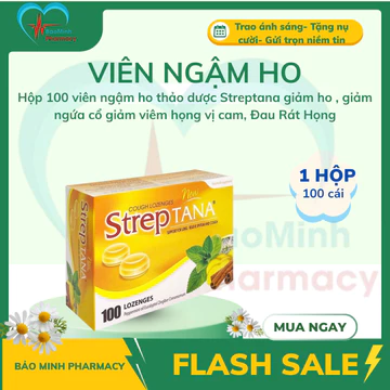Hộp 100 viên ngậm ho thảo dược Streptana giảm ho , giảm ngứa cổ giảm viêm họng vị cam, Đau Rát Họng