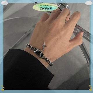 ZMONH Retro Đen Zircon Ngôi Sao Vòng Tay Nữ Nam Quà Tặng Xu Hướng Dây Xích Kim Loại Unisex Goth Trang Sức Cặp Đôi Mới Phụ Kiện