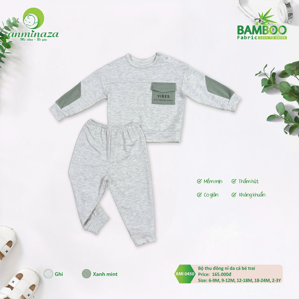 Bộ Nỉ Bông Da Cá Bé Trai  Chất Mềm Giữ Ấm Tốt - Hàng Chính Hãng MIN0450