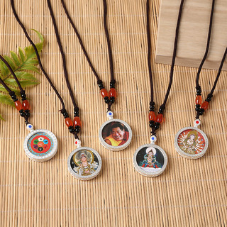 Hai mặt thangka Gawu vẽ tay Manjusri xanh với mẹ Amitabha, đựng trong hộp bạc tròn - kích cỡ 25.9cm và 30cm