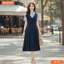 Đầm thiết kế BEMINE cổ sơ mi giả yếm phối sọc dáng chữ A phù hợp đi làm-B138
