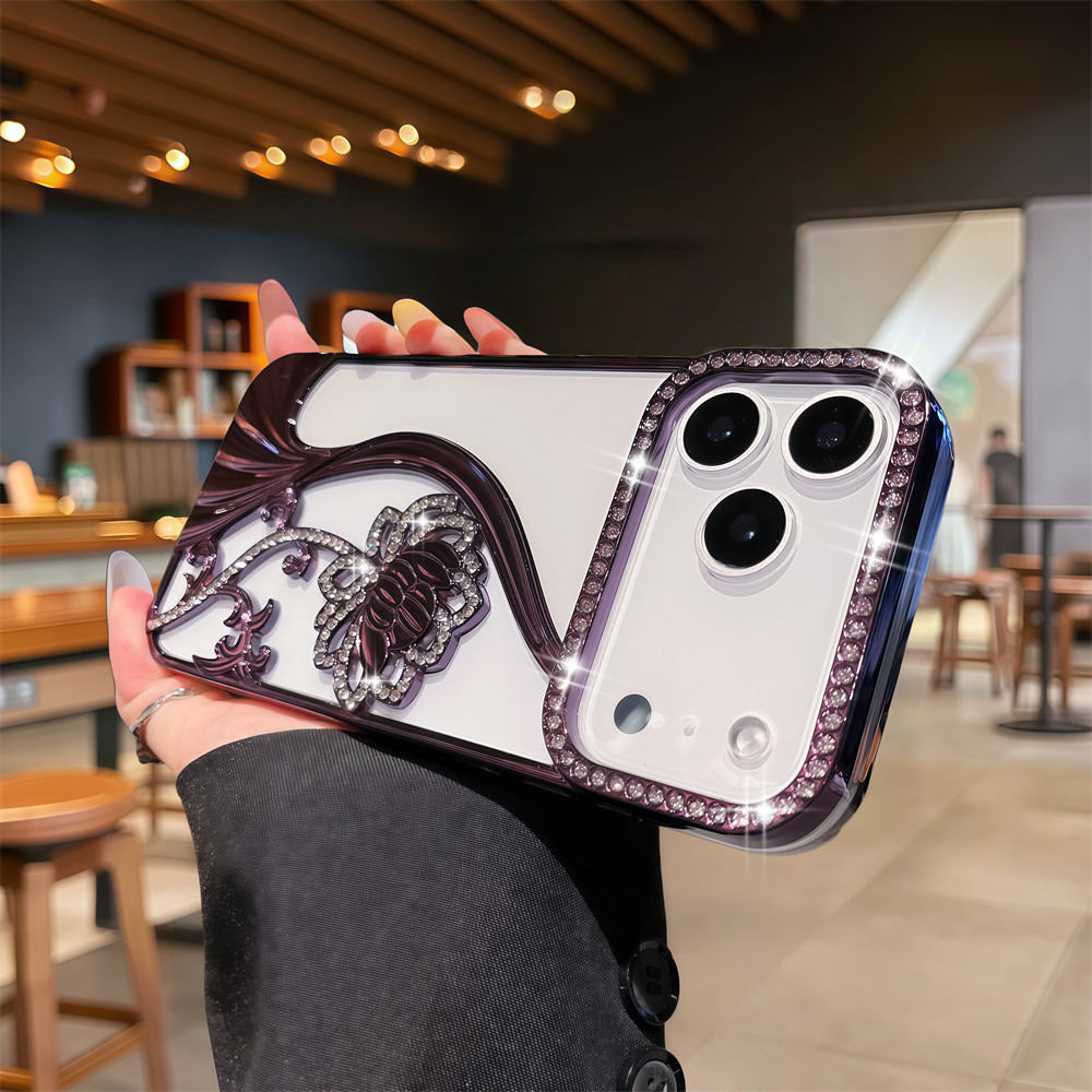 Ốp Điện Thoại Sen Kim Cương Lấp Lánh Sang Trọng Cho iPhone 17 Pro Max Air 16 12 13 14 15 Pro Max 16 plus Ống Kính Bảo Vệ Camera Vỏ Chống Sốc Vỏ Mềm TPU Vỏ Bảo Vệ Điện Thoại