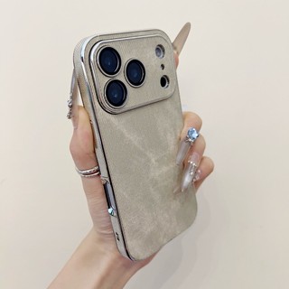 Mạ Ống Kính Bảo Vệ Màu Cam Xám Denim Vải Ốp Lưng Điện Thoại iPhone 17Promax 16Promax 13 14 15 Pro Max 16Plus Chống Sốc Nam Nữ Vỏ Di Động