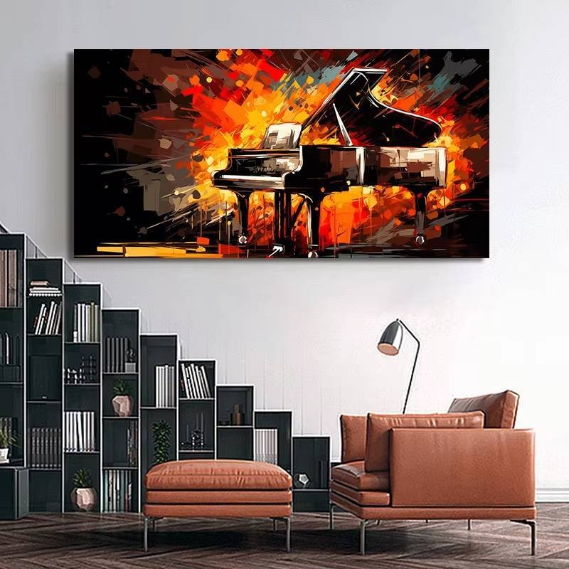 Trừu Tượng Đàn Piano Trống Cello Guitar Canvas Tranh In Retro Âm Nhạc Poster Cho Phòng Khách Trang Trí Nhà Cuadros