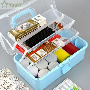 Hộp lưu trữ may vá YUUKII, Hộp lưu trữ thủ công bằng nhựa có thể gập lại, Hộp công cụ phần cứng di động ba lớp trong suốt dung tích lớn đa chức năng