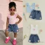 1-5 Tuổi Trẻ Em Bé Gái Bộ 2psc Hoa Thêu Camisoles Với Quần Short Denim Quần Áo Mùa Hè