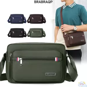 Túi đeo chéo nam BRBRAA, Túi đeo vai vải xanh đen nâu xanh, hình chữ nhật Nylon thông thường 4 dây kéo Túi xách nam du lịch