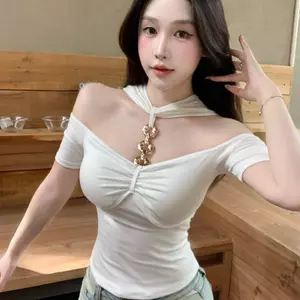 Thiết kế dây chuyền áo thun ngắn tay gợi cảm Pure Desire với miếng lót ngực khâu mùa hè Slim-Fit Slimmer Look Top
