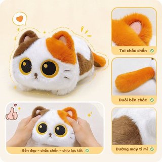 【BabyJoy】Gấu bông mèo đen mắt to dáng nằm, thú nhồi bông mèo tam thể, mèo Xiêm, gối ôm, quà tặng bé gái