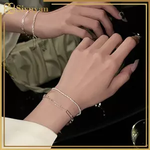 Siyuyan 1 / 2 Chiếc Thời Trang Mới Màu Bạc Lấp Lánh Vòng Tay Tinh Tế Đơn Giản Nữ Có Thể Điều Chỉnh Vòng Tay Lắc Tay Mỹ Thời Trang Phụ Kiện Trang Sức VN