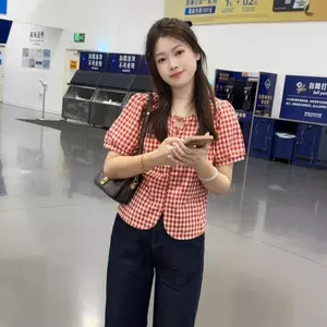 Áo sơ mi ngắn tay kẻ sọc Cotton kiểu Pháp 2026 dáng rộng phiên bản phù hợp cho nữ mùa hè Áo sơ mi dáng ôm hơn