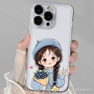 Ốp lưng dễ thương trong suốt Blue Hat Girl Thích hợp cho iPhone 17promax / 16 / 13promax / 15pro / 12plus / 14 / 11pro Vỏ điện thoại chống sốc